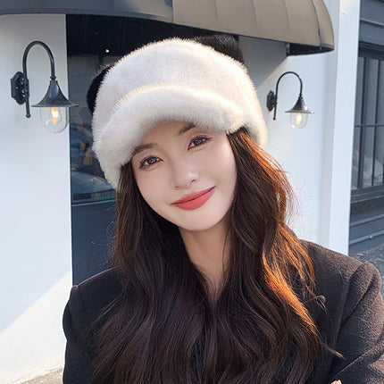 1pc Bear Ears Baseball Hat for Women,cute Plush Cold Warm Adjustable Head Cap,Suitable for Daily Wear,Christmas,Travel,Holiday