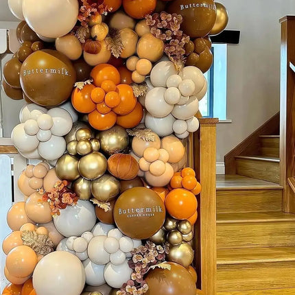 143 PCS Fall Balloon Arch Kit Pumpkin Maple Leaves Pine Cones  for Thanksgiving Autumn Harvest Birthday Party Decorations