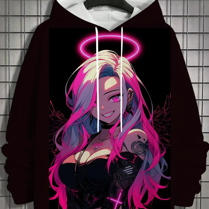 Vintage Men's Hoodie 3d Print nymphet Tops  Cartoon Girl Graphics Long Sleeve Hoodie Fashion Men's Top Oversized Streetwear Tees