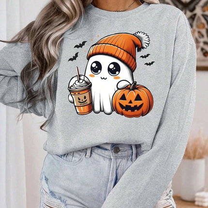 Autumn Womans Halloween Sweatshirts Coffee Lover Printing Hoodies Fleece Comfortable Crewneck Pullover Fashion Female Clothes