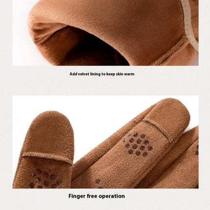 Winter Warm Gloves for Men's Outdoor Cycling and Driving Suede and Fleece Thickened Non-slip Touch Screen Gloves