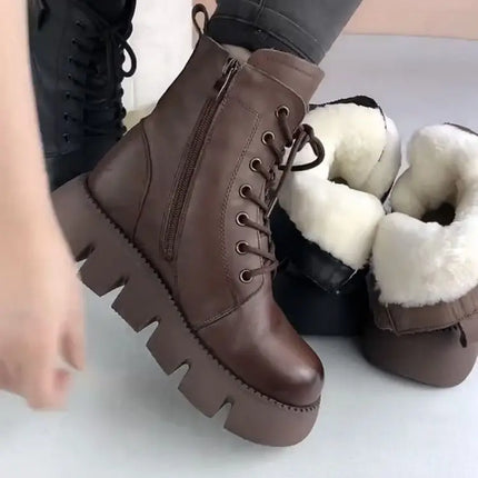 Snow Boots Womens Shoes 2025 New Boots Warm Wool Platform Shoes Thickened Cotton Shoes Cold Winter Round Toe Platform Boots