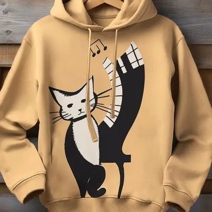 Men's Hoodie Cartoon Cute Cat Print Y2k Sweatshirt Harajuku Hooded  Pullover Casual Oversized Long Sleeve Top Men's Clothing