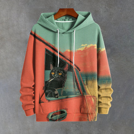 Men's Sweatshirt Casual Long Sleeve Hooded Pullover Animal Print Top Autumn Fashion Oversized Vintage Men's Hoodie Streetwear
