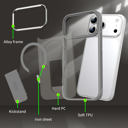 Luxury For Magsafe Phone Case For iPhone 17 Magnetic Wireless Charge Folding Stand Holder Matte Cover Cases