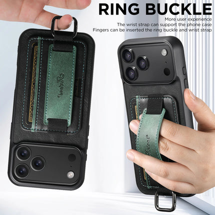 SUTENI Phone Case Wrist Strap Ring Buckle Faux Leather Card Holder Stand For iPhone 17 Pro Max 16 Plus 15 14 13 12