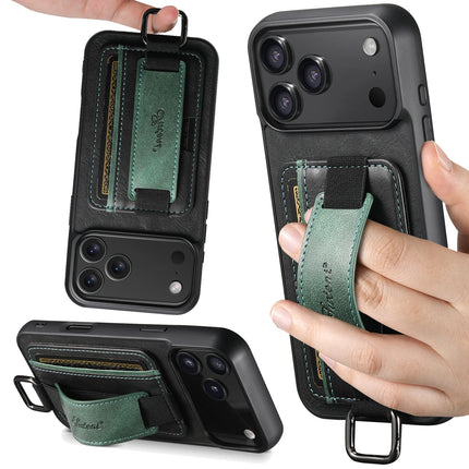 SUTENI Phone Case Wrist Strap Ring Buckle Faux Leather Card Holder Stand For iPhone 17 Pro Max 16 Plus 15 14 13 12