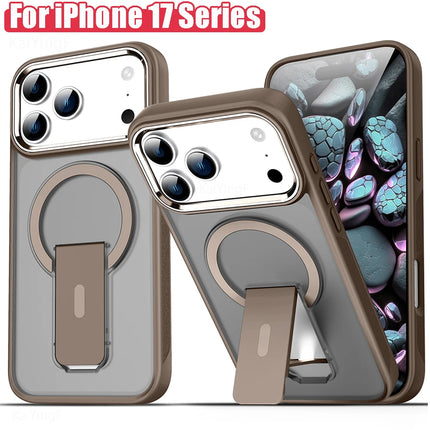 Luxury For Magsafe Phone Case For iPhone 17 Magnetic Wireless Charge Folding Stand Holder Matte Cover Cases