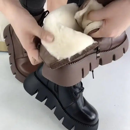 Snow Boots Womens Shoes 2025 New Boots Warm Wool Platform Shoes Thickened Cotton Shoes Cold Winter Round Toe Platform Boots