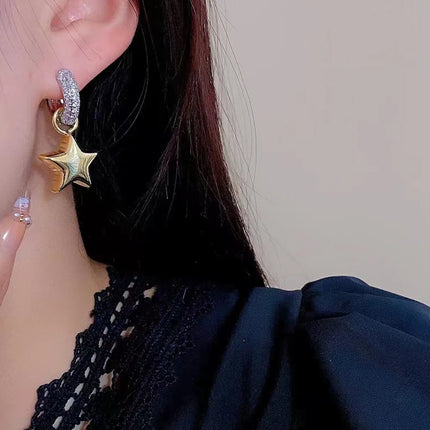 Asymmetric earrings. Different Design Jewelry Love Pendant Fashion Star Earrings Sparkling Zircon Personalized Jewelry