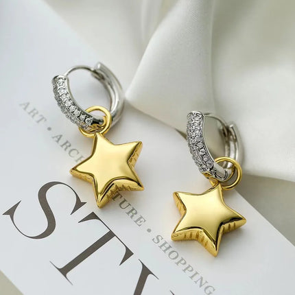 Asymmetric earrings. Different Design Jewelry Love Pendant Fashion Star Earrings Sparkling Zircon Personalized Jewelry