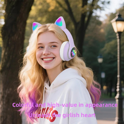 ST-28 Wireless Headphones Cat Ears Bluetooth Earphones Stereo Music Earbuds Bluetooth 5.0 Sports Gaming Headset with Mic