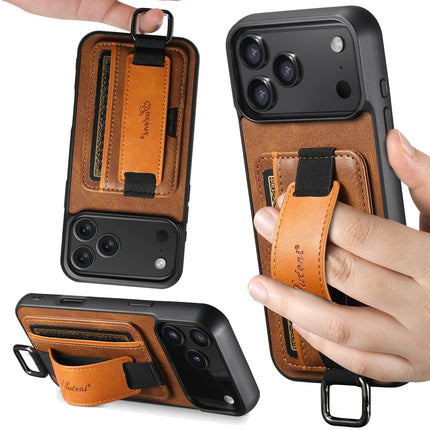 SUTENI Phone Case Wrist Strap Ring Buckle Faux Leather Card Holder Stand For iPhone 17 Pro Max 16 Plus 15 14 13 12