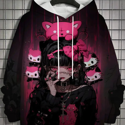 Vintage Men's Hoodie 3d Print nymphet Tops  Cartoon Girl Graphics Long Sleeve Hoodie Fashion Men's Top Oversized Streetwear Tees