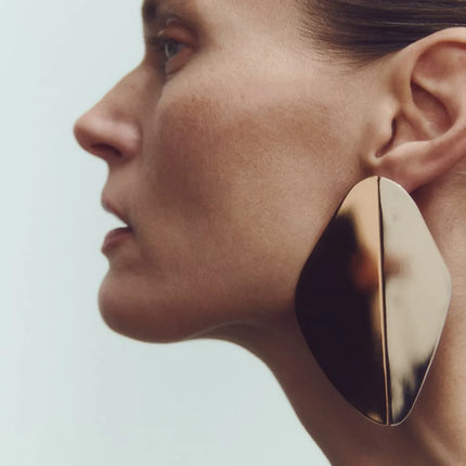 New Large Asymmetric Flat Bright Metal Alloy Massive Heavy Earrings for Women Girls Exaggerated Trend Jewelry Gifts