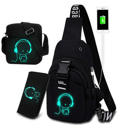 Luminous Chest Bag Multifunction Fashion Men Crossbody Bags USB Charging Chest Pack Short Trip Men 's Shoulder Bag Single