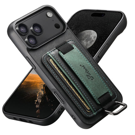SUTENI Phone Case Wrist Strap Ring Buckle Faux Leather Card Holder Stand For iPhone 17 Pro Max 16 Plus 15 14 13 12