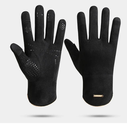 Winter Warm Gloves for Men's Outdoor Cycling and Driving Suede and Fleece Thickened Non-slip Touch Screen Gloves
