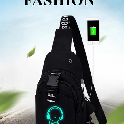 Luminous Chest Bag Multifunction Fashion Men Crossbody Bags USB Charging Chest Pack Short Trip Men 's Shoulder Bag Single