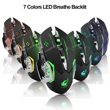 Free Wolf X8 Wireless Game Mouse Mute  Backlit Mechanical Mouse Ergonomic Charging Optical Mouse for PC Laptop Desktop