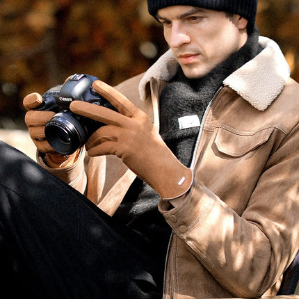 Winter Warm Gloves for Men's Outdoor Cycling and Driving Suede and Fleece Thickened Non-slip Touch Screen Gloves