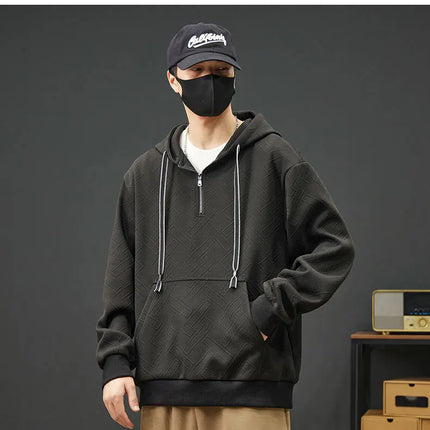 2025 New in Men's Hoodie Half Zip Long Sleeve Oversize Hooded Sweatshirt Male Spring Clothes Loose Fit Zip-up Golf Wear Big Size