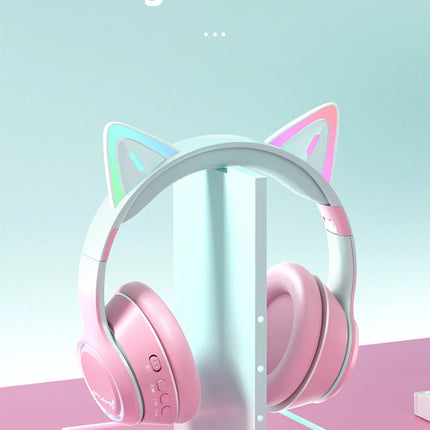 RGB Cat Ear Bluetooth Headphones For Girls Gradient Wireless Headphones With Microphone Stereo Music Game Earphones Kids Gifts