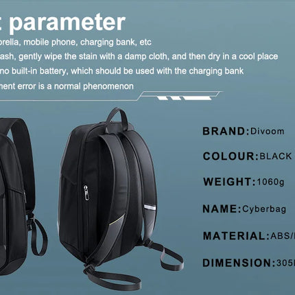 Divoom Cyberbag 64x64 Pixel LED Display 15-Inch Laptop Shoulder Bag Backpack Camera Portable Men Waterproof Backpack 2024 New