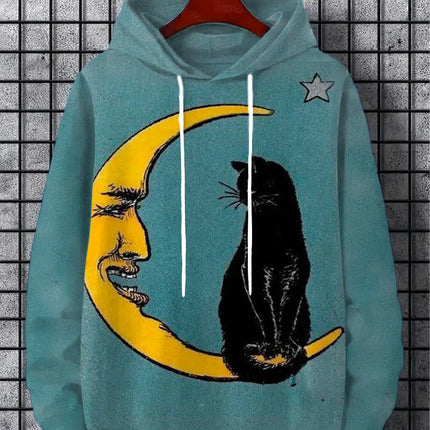 Men's Hoodie Cartoon Cute Cat Print Y2k Sweatshirt Harajuku Hooded  Pullover Casual Oversized Long Sleeve Top Men's Clothing