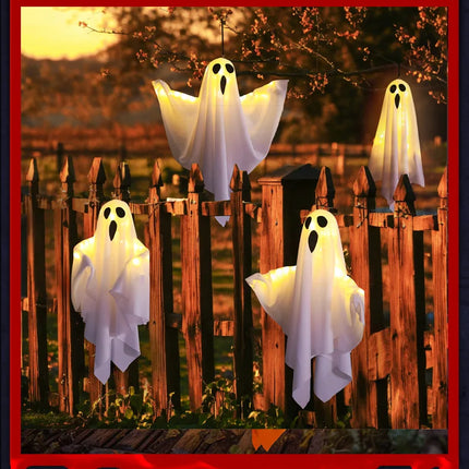 LED Glow Ghost Party Halloween Decoration for Home Indoor Outdoor Haunted House Bar Hanging Horror Props with Lights