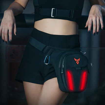 LED Light Drop Leg Bag Motorcycle Waterproof Waist Bag Hip Bum Fanny Pack For Outdoor Riding Cycling Hiking Fishing Climbing