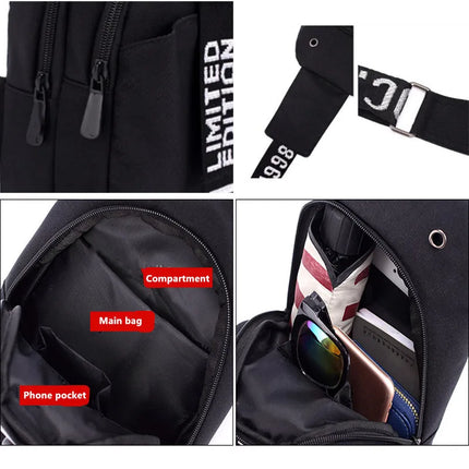 Luminous Chest Bag Multifunction Fashion Men Crossbody Bags USB Charging Chest Pack Short Trip Men 's Shoulder Bag Single