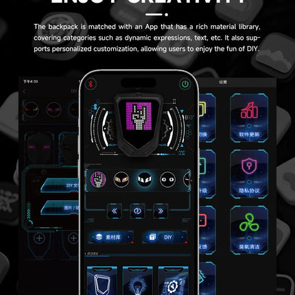 LED Eye Motorcycle Riding Unisex Leg Bag APP Intelligent Graphic Shoulder Bag DIY Hard Shell Waterproof Travel Hiking Pocket