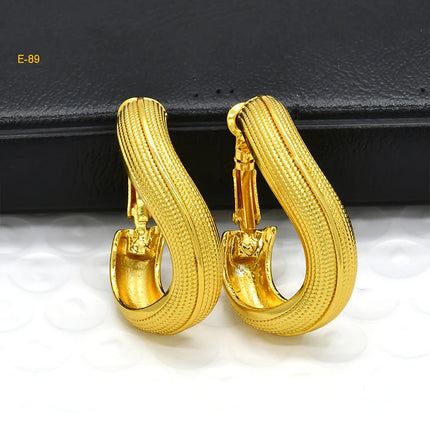 Dubai Simple Fashion Gold Plated Hollow Pierced Earrings Piercings Cartilage Ear Ring for Women Bride Ornament Gift Fine Jewelry