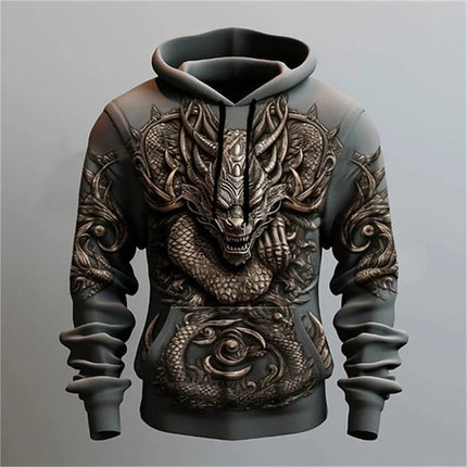 Chinese Dragon Printed Men's Hoodie Fashion 3D Dragon Pattern Tops New Sweatshirt Hip Hop Harajuku Oversized Pullover