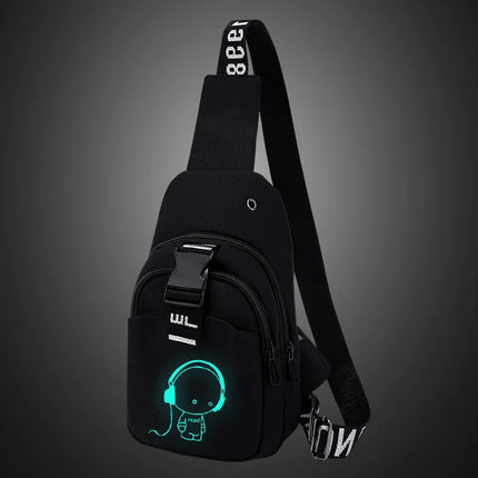 Luminous Chest Bag Multifunction Fashion Men Crossbody Bags USB Charging Chest Pack Short Trip Men 's Shoulder Bag Single