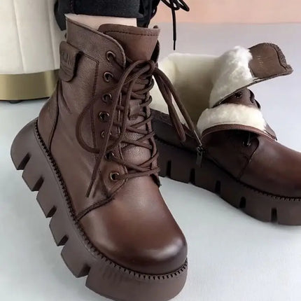 Snow Boots Womens Shoes 2025 New Boots Warm Wool Platform Shoes Thickened Cotton Shoes Cold Winter Round Toe Platform Boots