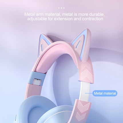 RGB Cat Ear Bluetooth Headphones For Girls Gradient Wireless Headphones With Microphone Stereo Music Game Earphones Kids Gifts