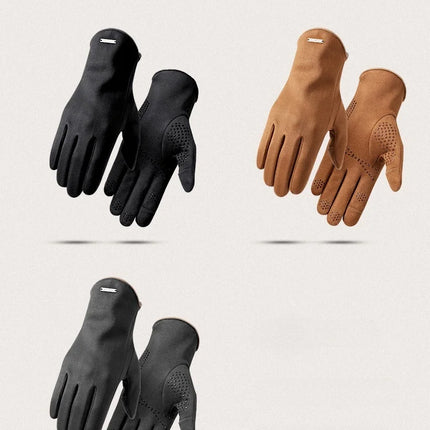 Winter Warm Gloves for Men's Outdoor Cycling and Driving Suede and Fleece Thickened Non-slip Touch Screen Gloves