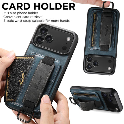 SUTENI Phone Case Wrist Strap Ring Buckle Faux Leather Card Holder Stand For iPhone 17 Pro Max 16 Plus 15 14 13 12