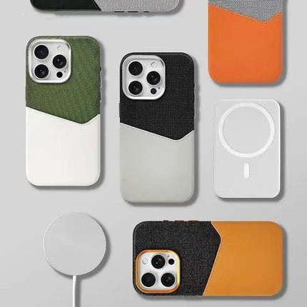 Card Holder Pocket MagSafe Leather Case Compatible with iPhone 17 Wireless Charging Protective Case