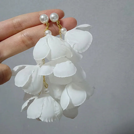 Romantic Temperament Fringed Purple Flower Clip on Earrings Without Piercing Fairy Vacation Style Seaside Long Ear Clips Cuffs