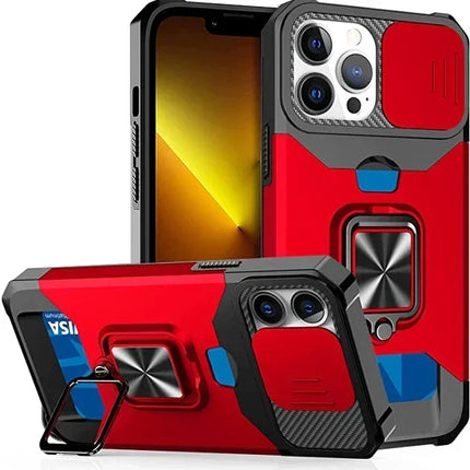 Case For iPhone 17 16 15 14 13 12 Pro Max Plus 8 7 Plus Mini Heavy Duty Protection With Sliding Camera Cover And Card Clip Cover