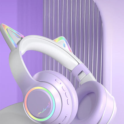 RGB Cat Ear Bluetooth Headphones For Girls Gradient Wireless Headphones With Microphone Stereo Music Game Earphones Kids Gifts