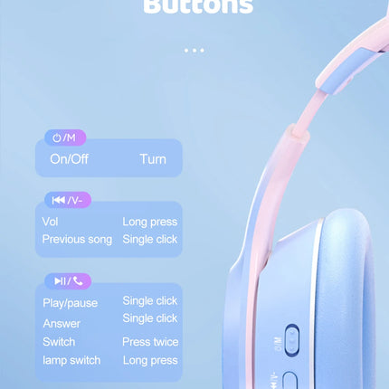 RGB Cat Ear Bluetooth Headphones For Girls Gradient Wireless Headphones With Microphone Stereo Music Game Earphones Kids Gifts