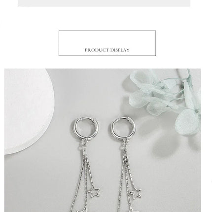 Elegant Popular Three Stars Hoop Earrings For Women 925 Sterling Silver Party Jewelry Beautiful Long Tassel EarringElegant