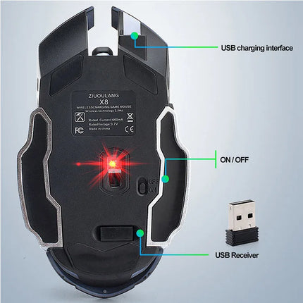Free Wolf X8 Wireless Game Mouse Mute  Backlit Mechanical Mouse Ergonomic Charging Optical Mouse for PC Laptop Desktop