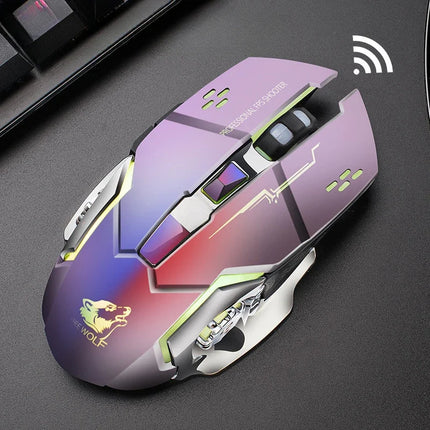 Free Wolf X8 Wireless Game Mouse Mute  Backlit Mechanical Mouse Ergonomic Charging Optical Mouse for PC Laptop Desktop