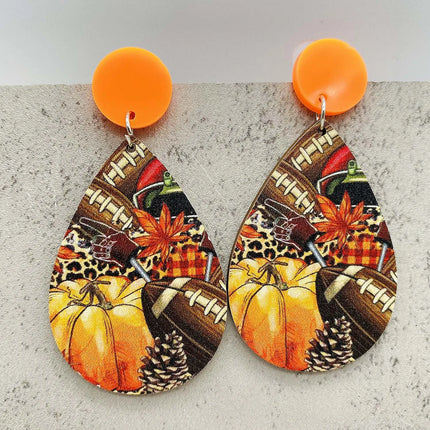 2024 New Autumn Thanksgiving Earrings Turkey Pumpkin Maple Leaf Wooden Earrings Women's Thanksgiving Festival Jewelry