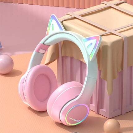 RGB Cat Ear Bluetooth Headphones For Girls Gradient Wireless Headphones With Microphone Stereo Music Game Earphones Kids Gifts